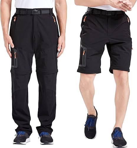 Miniatura 2 de Pantalones de senderismo para hombre, convertibles, de secado rápido, pantalones y pantalones cortos de pesca (caqui, negro)