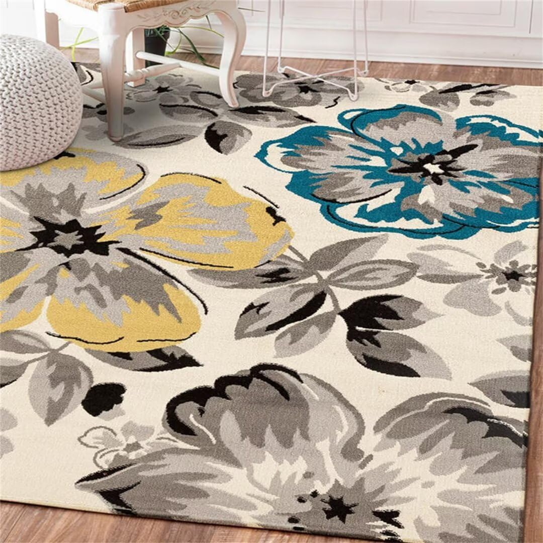 Tapis de salon anti-poussière bleu lavable pour décoration maison
