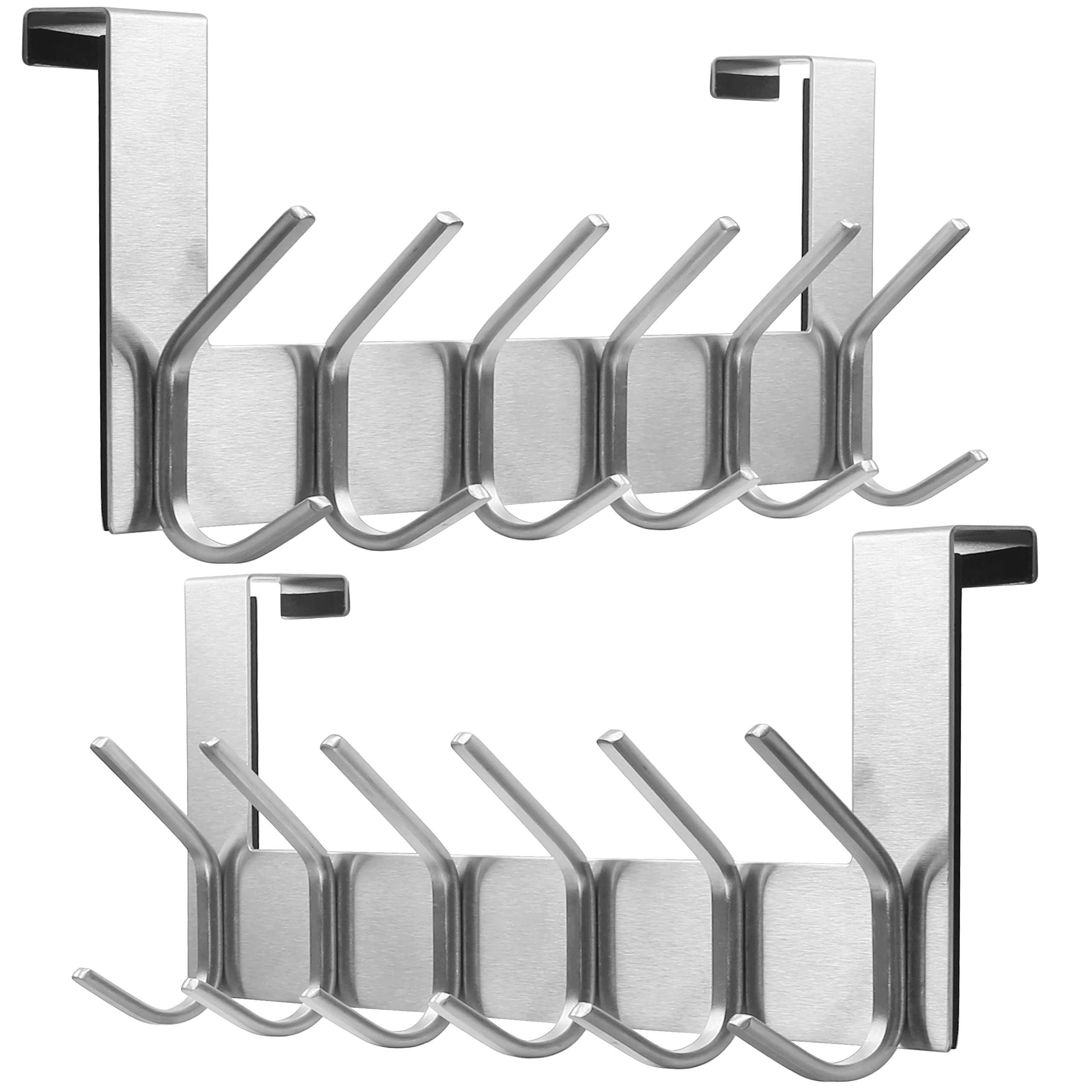 Dseap Brushed Nickel Over The Door Hook Hanger - 6 Hooks Over Door Coat Rack For Hanging Clothes Hat Towel, 2 Packs