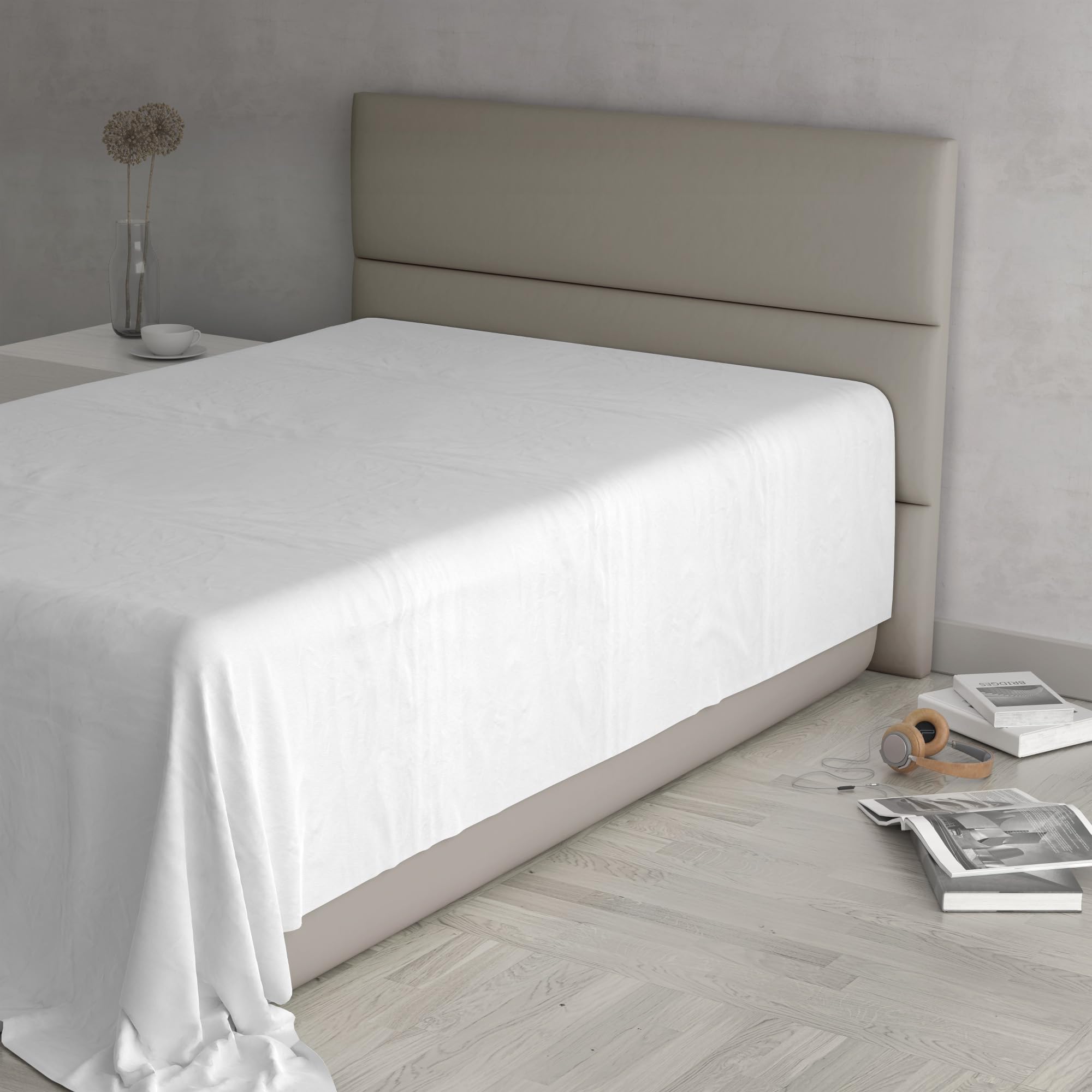 MAX COLOR Top Sheet, 100% Cotton, Plain, White, Single 150 x 300 cm