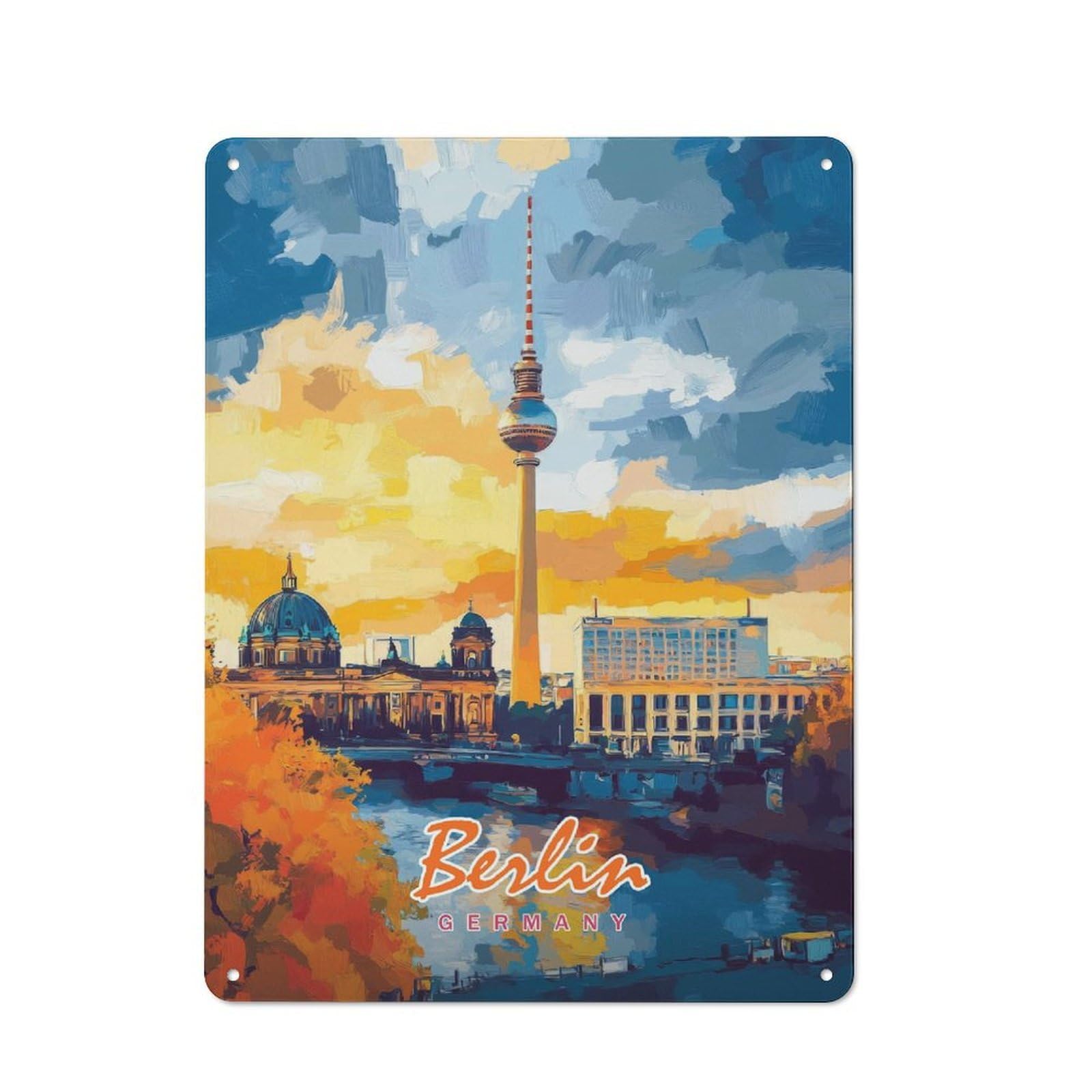 Junmoney Style-7 Berlin Skyline Painting Cafe Metal Sign 40X30cm, Vintage Restaurant Wall Art For Tea Room, Shop Wall Or Breakfast Area
