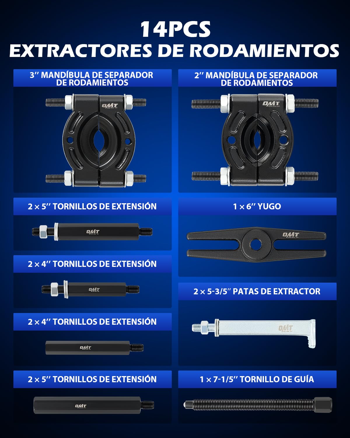 Orion Motor Tech Juego de Extractores de Rodamientos, Capacidad 5 T Extractor Cojinetes, Kit de Extracción de Cojinetes de Rueda de Piñón con Mordazas de 5 CM y 7.62 CM