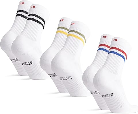 DANISH ENDURANCE Calcetines Deporte Tenis Unisex, Estilo Retro, Acolchados, Calcetines de Verano Altos para Hombre y Mujer, 3 o 6 Pack