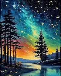 xackcme Pintura de céu estrelado por números para adultos - Pintura noturna estrelada por número em tela sem moldura, pintura a óleo de paisagem abstrata faça você mesmo para presente decoração de