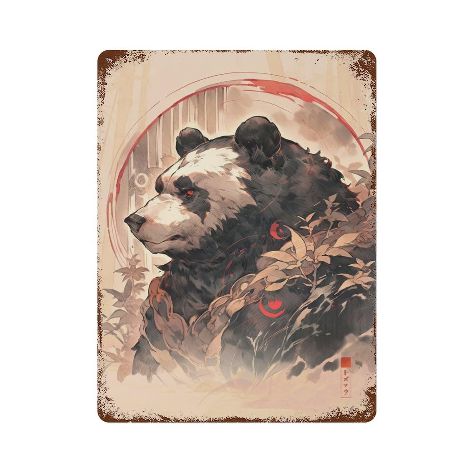 Weathered Tin Sign with Panda Bear Design 15.7"x11.8", for Basement, Hobby Room And Garage Decor, Industrial Home Decor