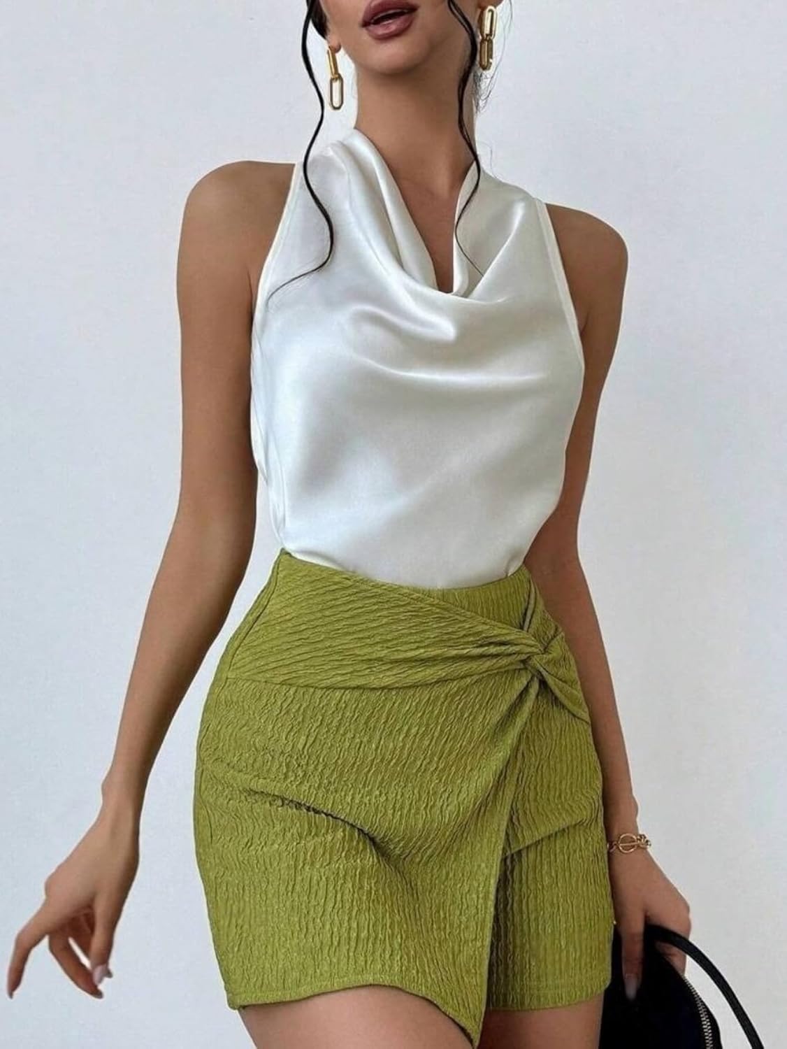 ALCEA ROSEA Women's Silky Satin Camisole Halter Wrap Tie Back Cowl Neck Sleeveless Draped Backless Blouse Tank Top 1888 - Image 5