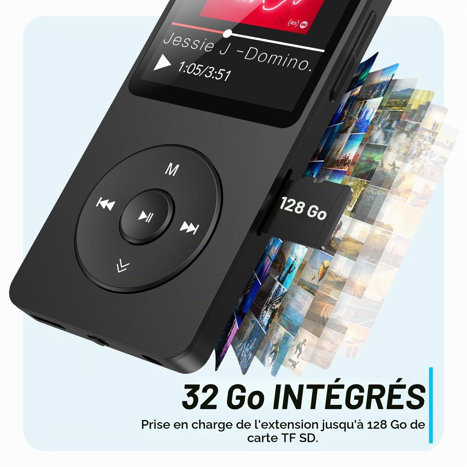AGPTEK A02X Lecteur MP3 32 Go avec Bluetooth 5.3, écran de 1,8", Lecteur de Musique Portable avec Haut-Parleur, Radio FM, enregistreur Vocal, Prend en Charge jusqu'à 128 Go