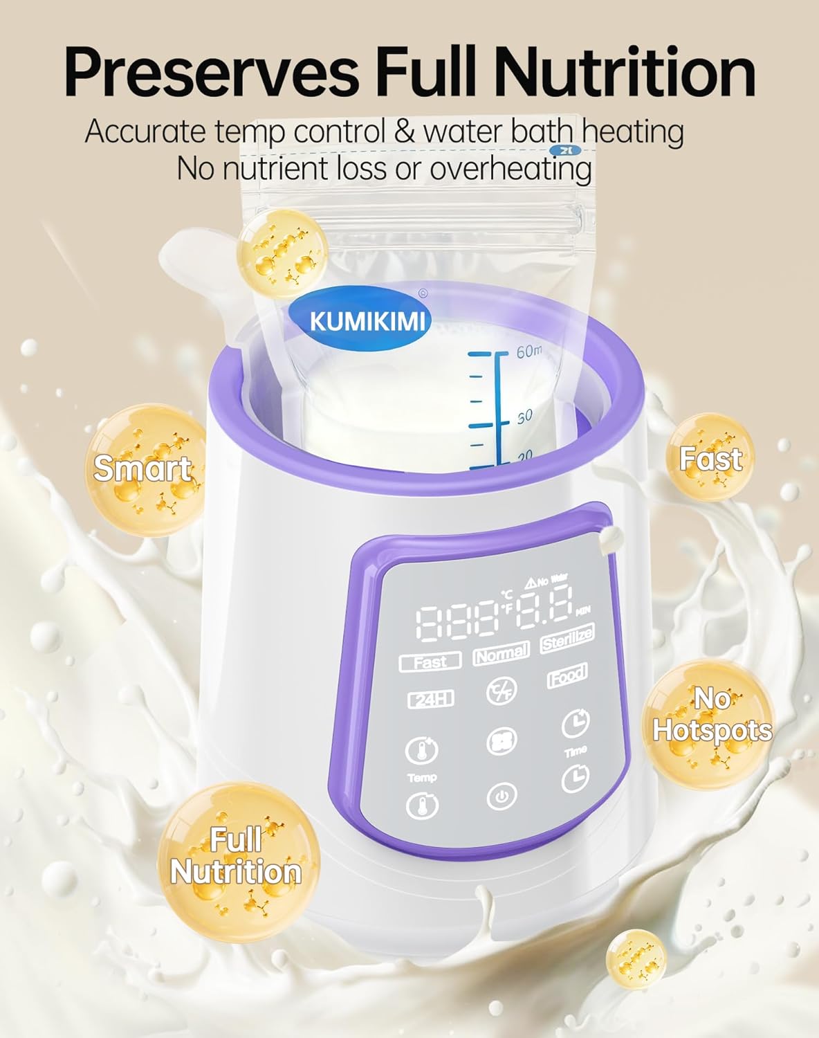 Fast Baby Bottle Warmer for Breastmilk, Smart 12 in 1 Breast Milk Warmer for Baby Essentials with Timer Temperature Control, Sterili-zing, Water Bath Technology, Baby Warmer for All Bottles Food Jars - Image 4