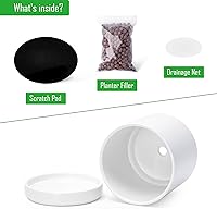 Vista 4 de D'vine Dev 6.5 Inch Ceramic Planter Pot with Drainage Hole and Saucer, Indoor Cylinder Round Flower Pot, White, 94-O-C-1 Blanco