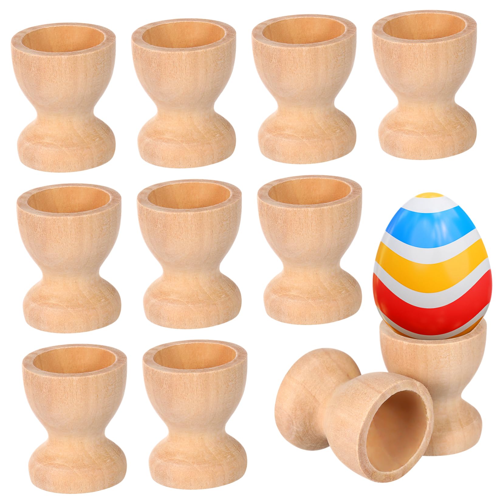 Unomor 15Pcs Wooden Egg Cups for Egg Holder Tray Tabletop Storage for Eggs Decorative Wood Egg Stands for Celebrations and Crafts