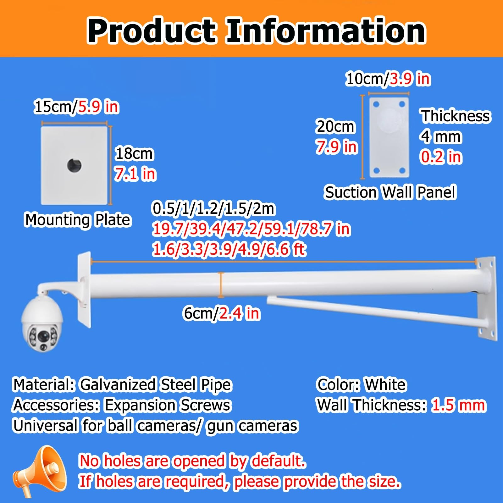 Poste de vigilancia para cámara, Soporte de Pared Ajustable para cámara de Seguridad, Soporte Ligero para Exteriores para vigilancia de Entrada y Salida del hogar, Altura Ajustable de 0,5 m/