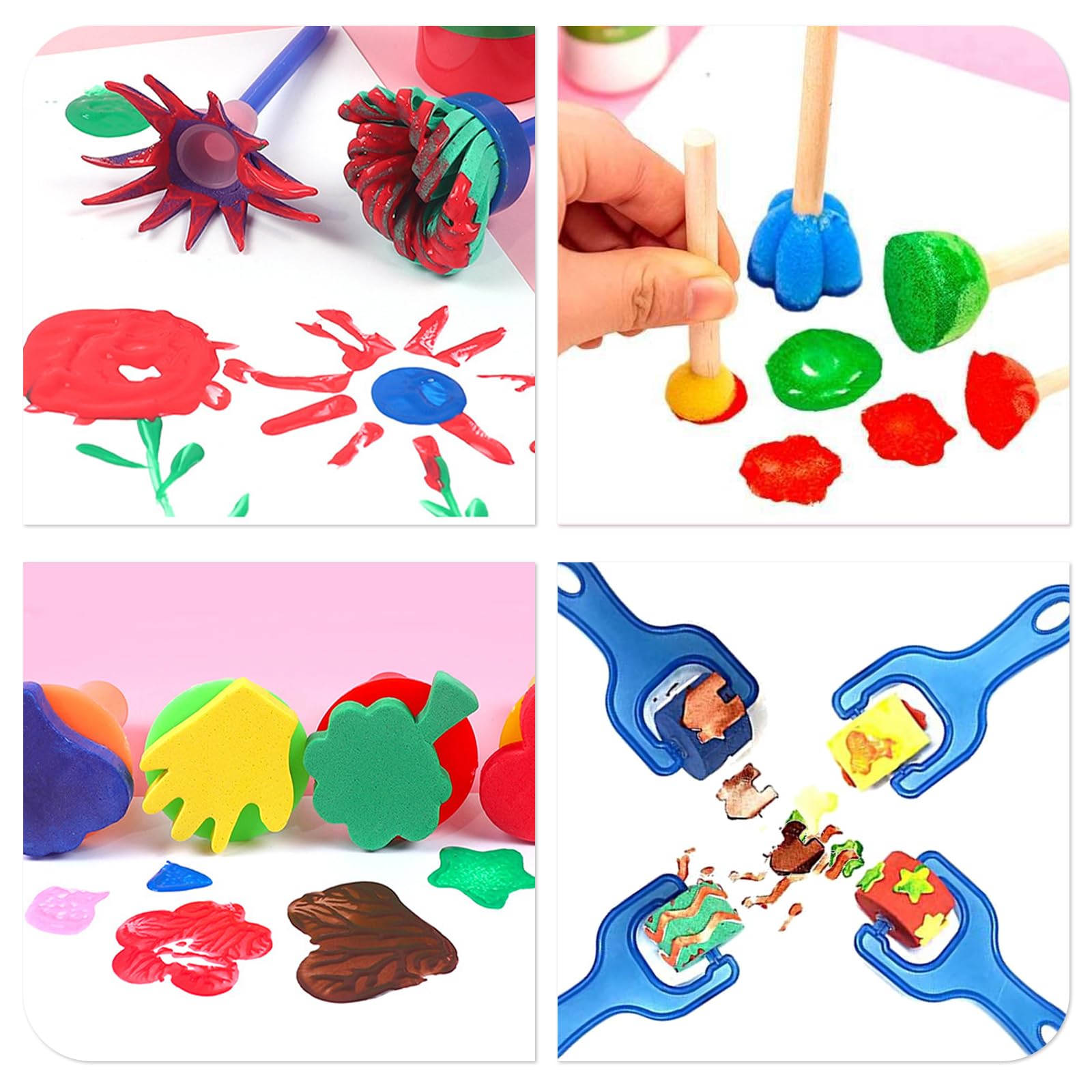 Raxfekro Set di 30 pennelli in spugna, utensili da pittura per bambini
