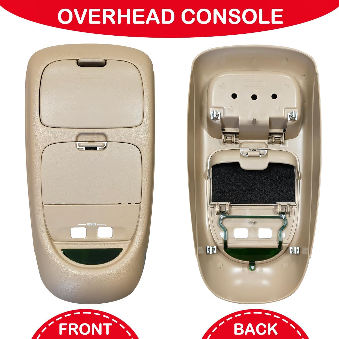 Overhead Console Assembly w/o Sunroof | Compatible with 2002-2004 Ford Super Duty F250 F350 F450 F550 Truck | Replaces 2C3Z-25519A70-AAB 2C3Z25519A70AAB Interior Ceiling Console Panel (TAN)