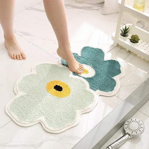 Alfombra de baño floral súper absorbente y gruesa de microfibra antideslizante, lavable a máquina y lanuda para baño, dormitorio y sala de estar (24