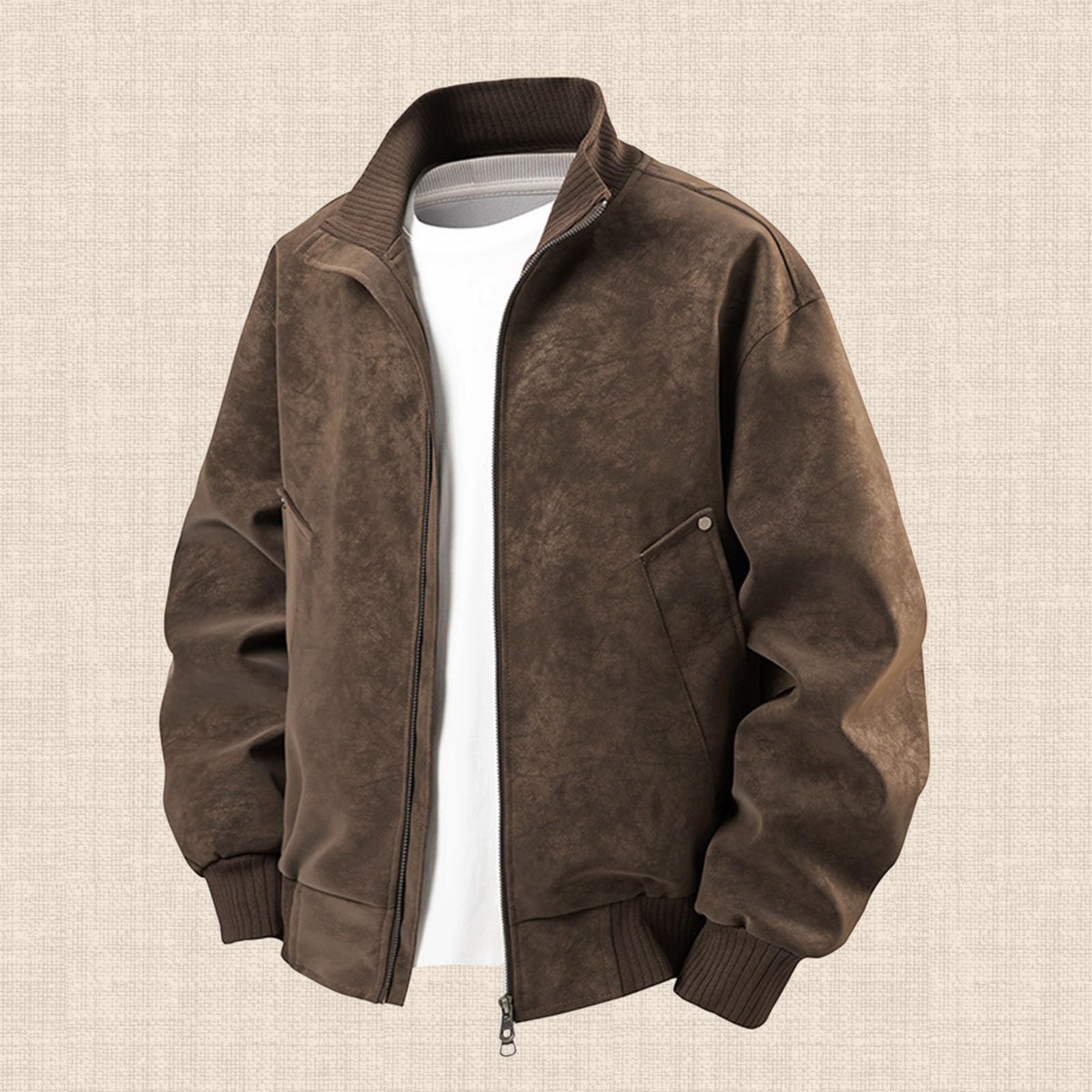 Genérico Chaqueta de cuero suelta con cuello alto para hombre