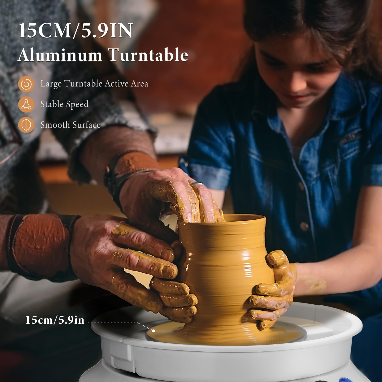 Máquina de Alfarería Eléctrica, Couleeur 15CM Velocidad Ajustable de 0 a 200 r/min Rueda de Cerámica, Torno Alfarero de Velocidad Ajustable con 11 Herramientas de Modelado para Cerámica de Bricolaje