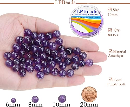 Miniatura 2 de LPBeads Piedras preciosas redondas pulidas naturales con cordón elástico para hacer joyería, creación de pulseras, joyería de bricolaje