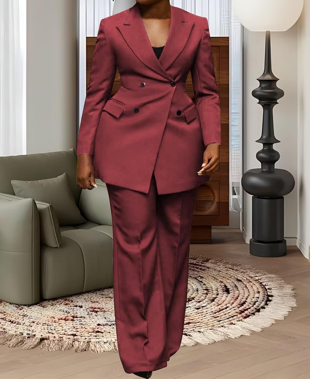 LROSEY Blazer Sets Women 2 Piece Outfits Dressy Double Breasted Blazers Suit Pants for Business Office Teacher - Image 5