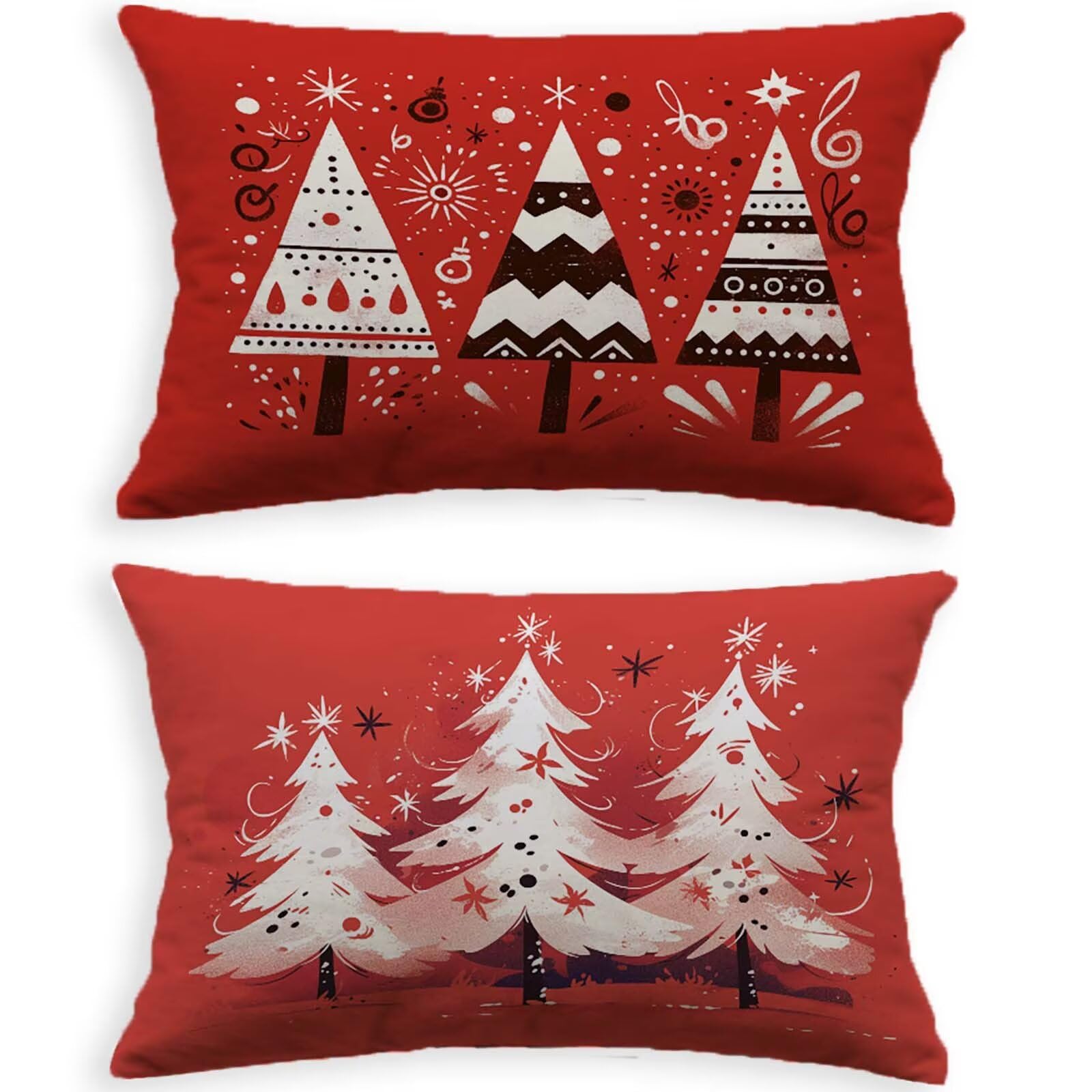Taie oreiller 40x80cm rectangulaire rouge en velours décoratif motif sapin Noël lot de 2