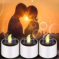 Vista 5 de Velas de té solares, 6 velas solares impermeables para exteriores, velas LED parpadeantes sin llama con sensor de luz del atardecer al amanecer