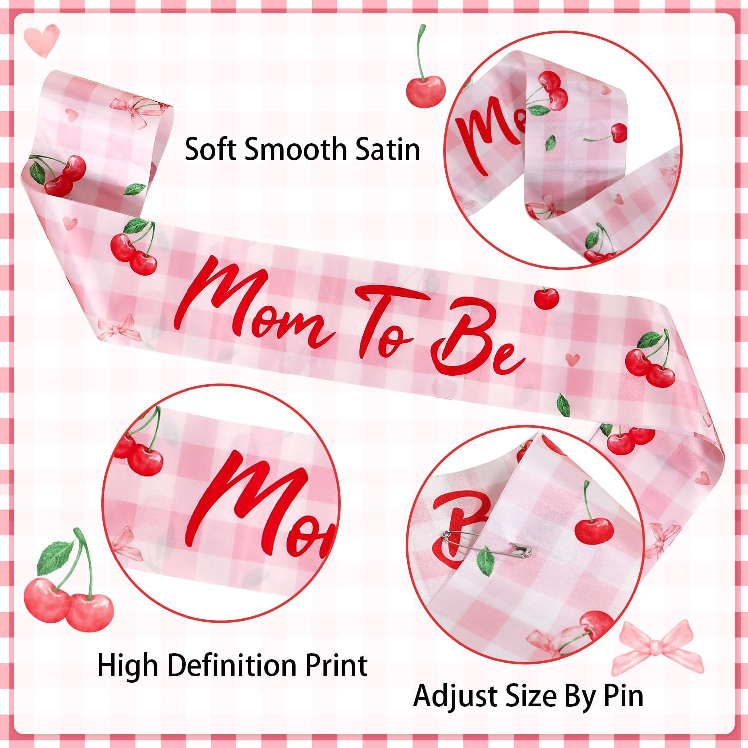 Cherry Baby Shower Decorations Mom to Be Sash Dad To Be Corsage Set, Cherry On Top Baby Shower Mommy to Be Sash for Expecting Parents Gift