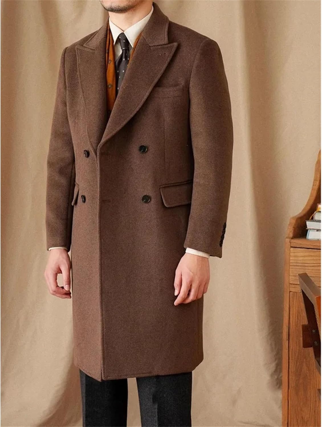 Men's Wool Coat Retro Double-Breasted Casual Jacket Daily Woolen coat