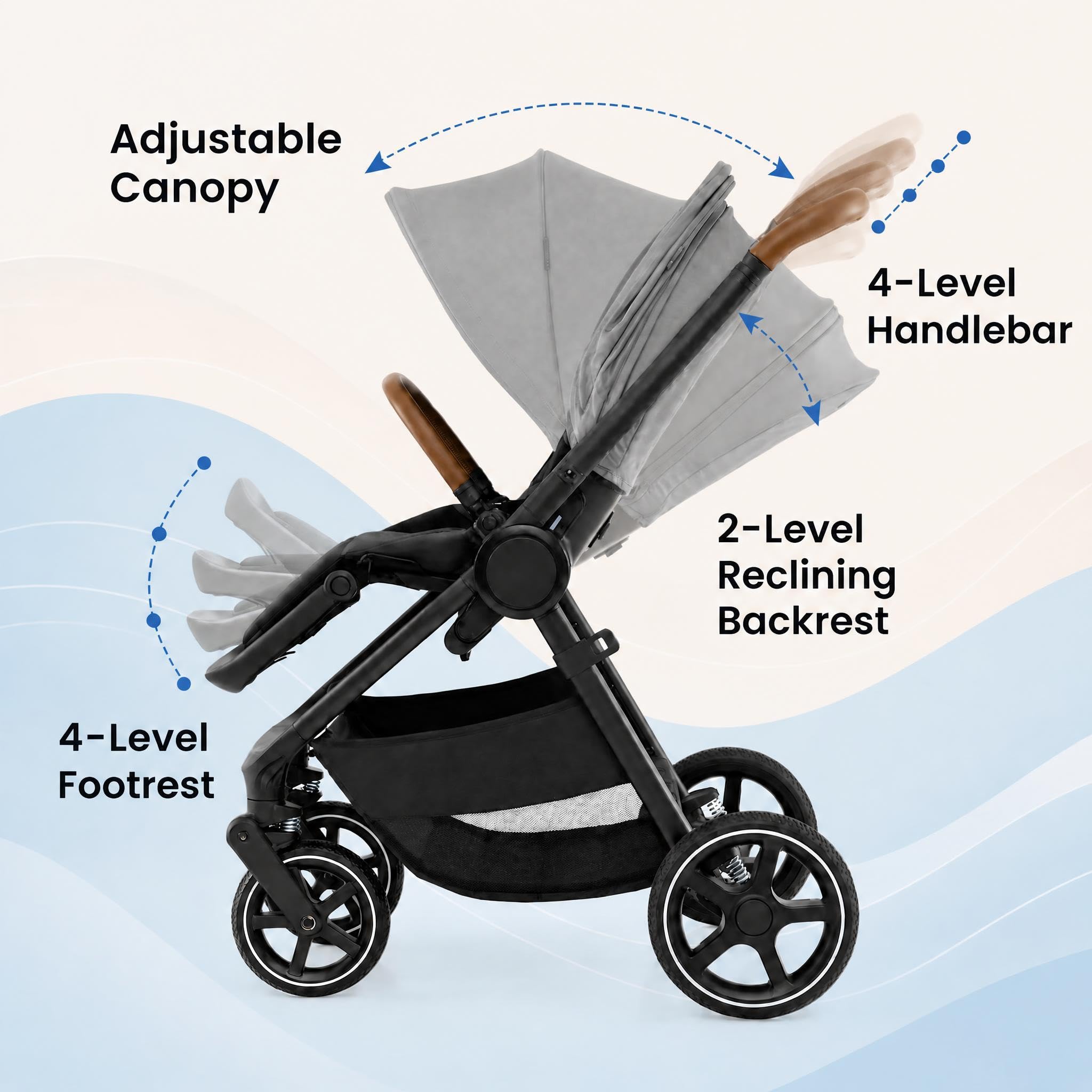 LIFEZEAL Passeggino pieghevole per bambini 6-36 mesi, 87,5 x 57 x 104 cm