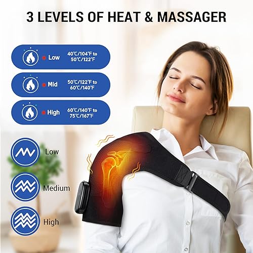 Miniatura 3 de ERHIVORA Shoulder Heating Pad with Massage, FSA Eligible Items List, Heated Shoulder Wrap for Pain Cordless, HSA Approved Products Only Negro