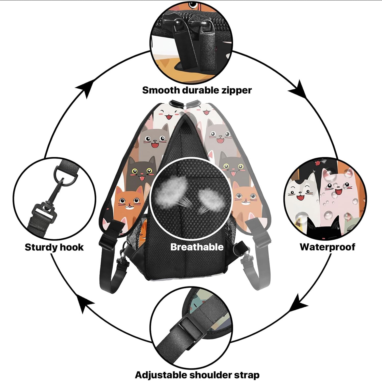 FyLybois Cat Sling Bag for Women Crossbody Backpack Lightweight Chest Daypack Fashion Shoulder Bags for Travel Hiking Biking - Image 5