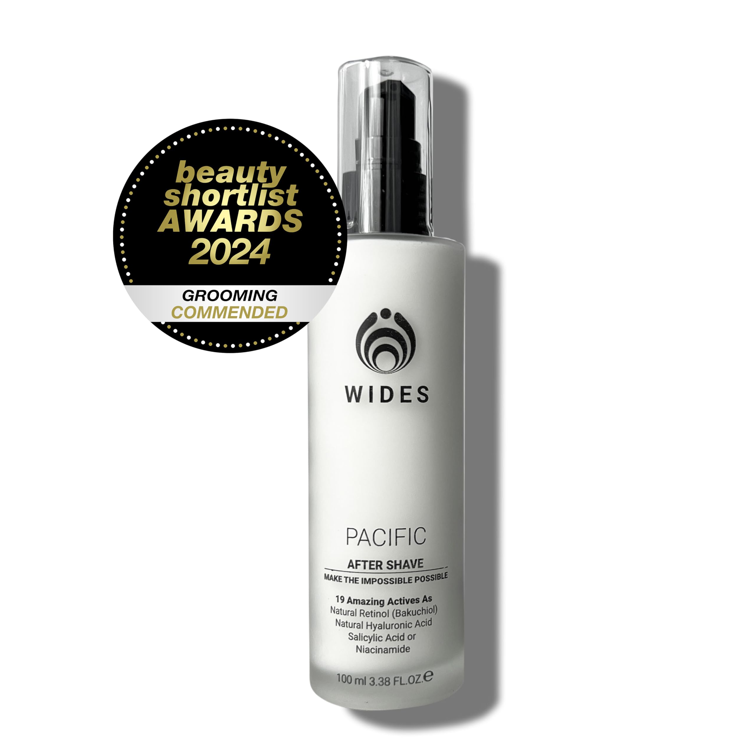 PACIFIC Mejor After Shave 2024 Natural y Bio con 19 Activos Naturales como Retinol Bakuchiol, Ácido Hialuronico, Rosa Mosqueta, Acido salicílico, Niacinamida o Ácido láctico. 100ml