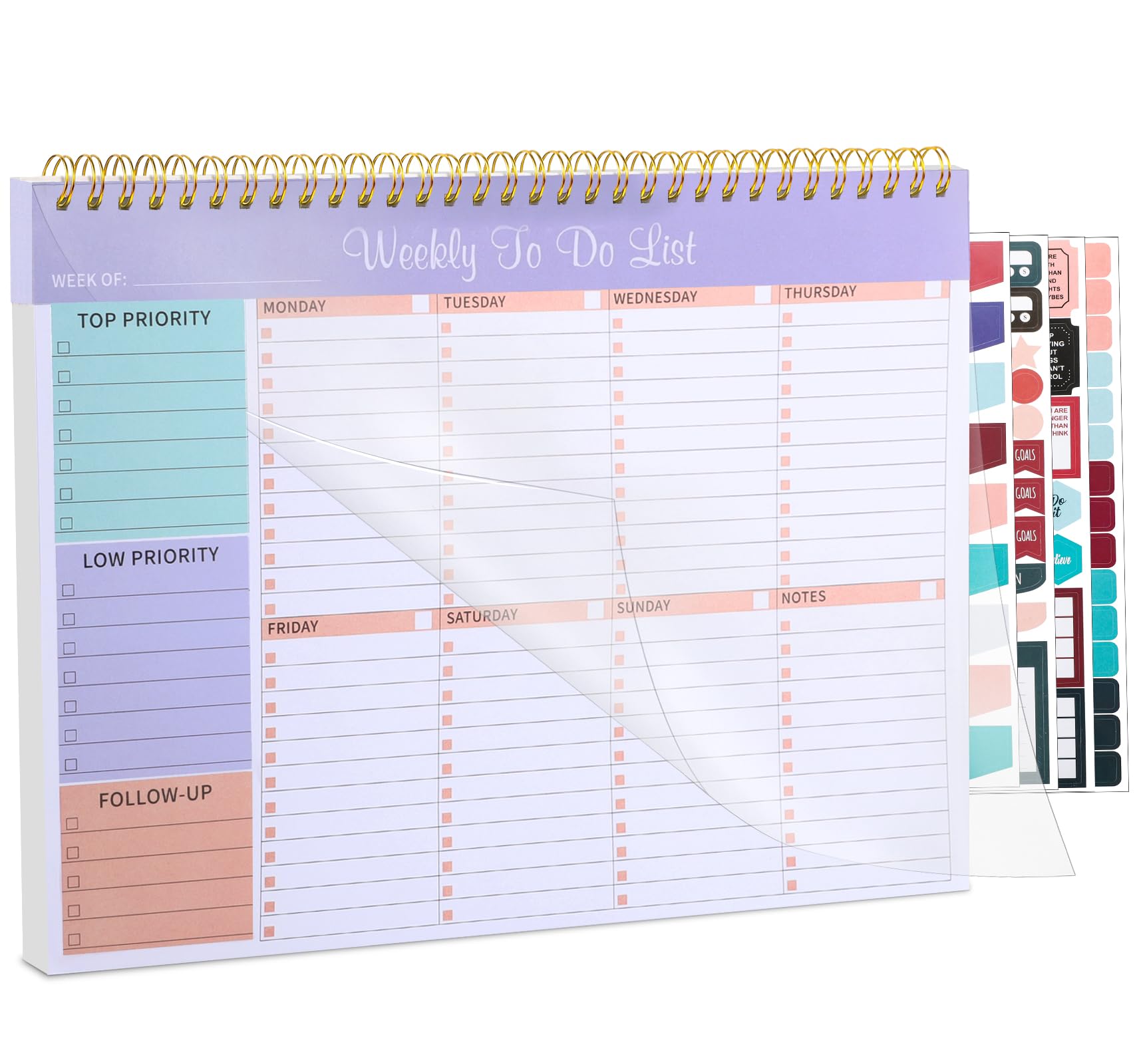 Weekly To Do List Notepad with 52 Undated Sheets, 8.5"×11" Weekly Desk Planner Undated Weekly Planner with Spiral Bound for Women & Man Home School