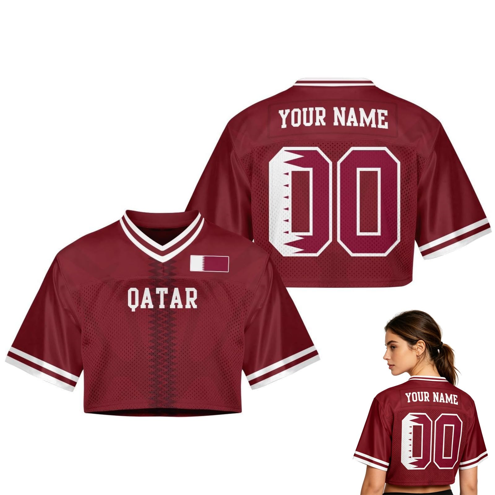 2026 World Cup Fan Shirt for Women,Personalised Name & Number, Y2K Crop Style Jersey, Cute Summer Short Sleeve Top for Match Day, Loose Streetwear Perfect Gift for Girls (Qa-tar)