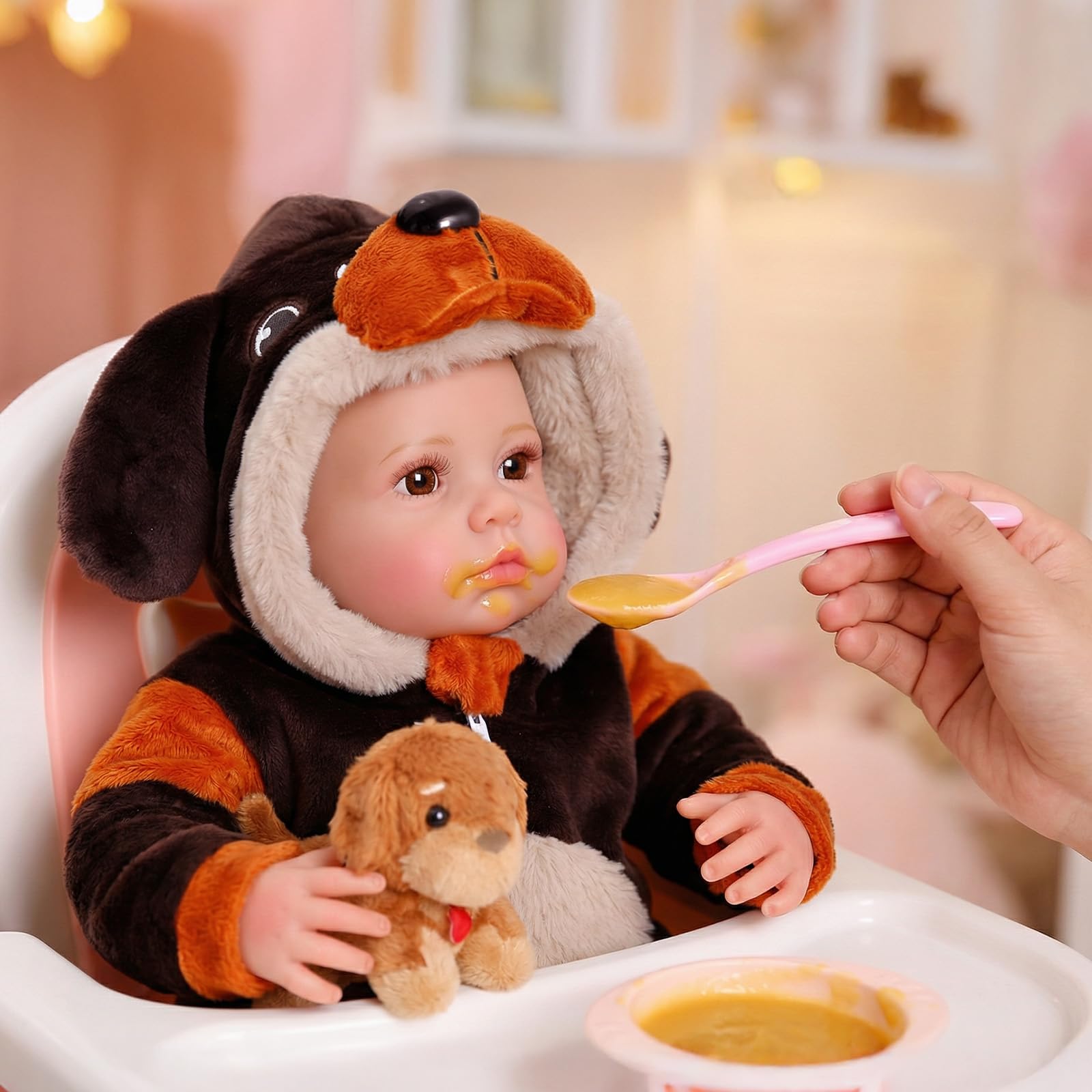 BABESIDE Reborn Baby Dolls - 20 Inch Cute Soft Vinyl Realistic Baby Doll | Real Life Baby Dolls with Complete Accessories Perfect for Cuddling, Playtime, and Gift Giving Brown Dog