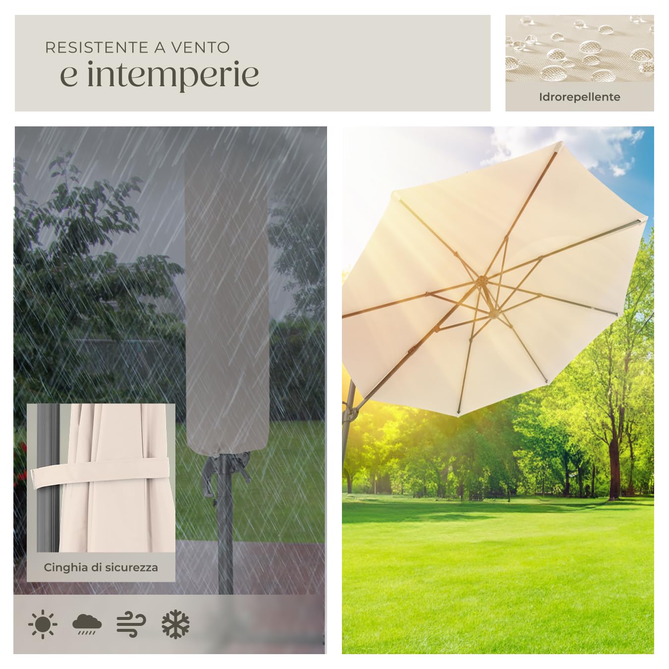 tectake® Ombrellone da Giardino con Palo Laterale in Alluminio, Ombrellone da Esterno Girevole, 6 Gradi di Inclinazione, Resistente ai Raggi UV, Idrorepellente, Ø 300 cm