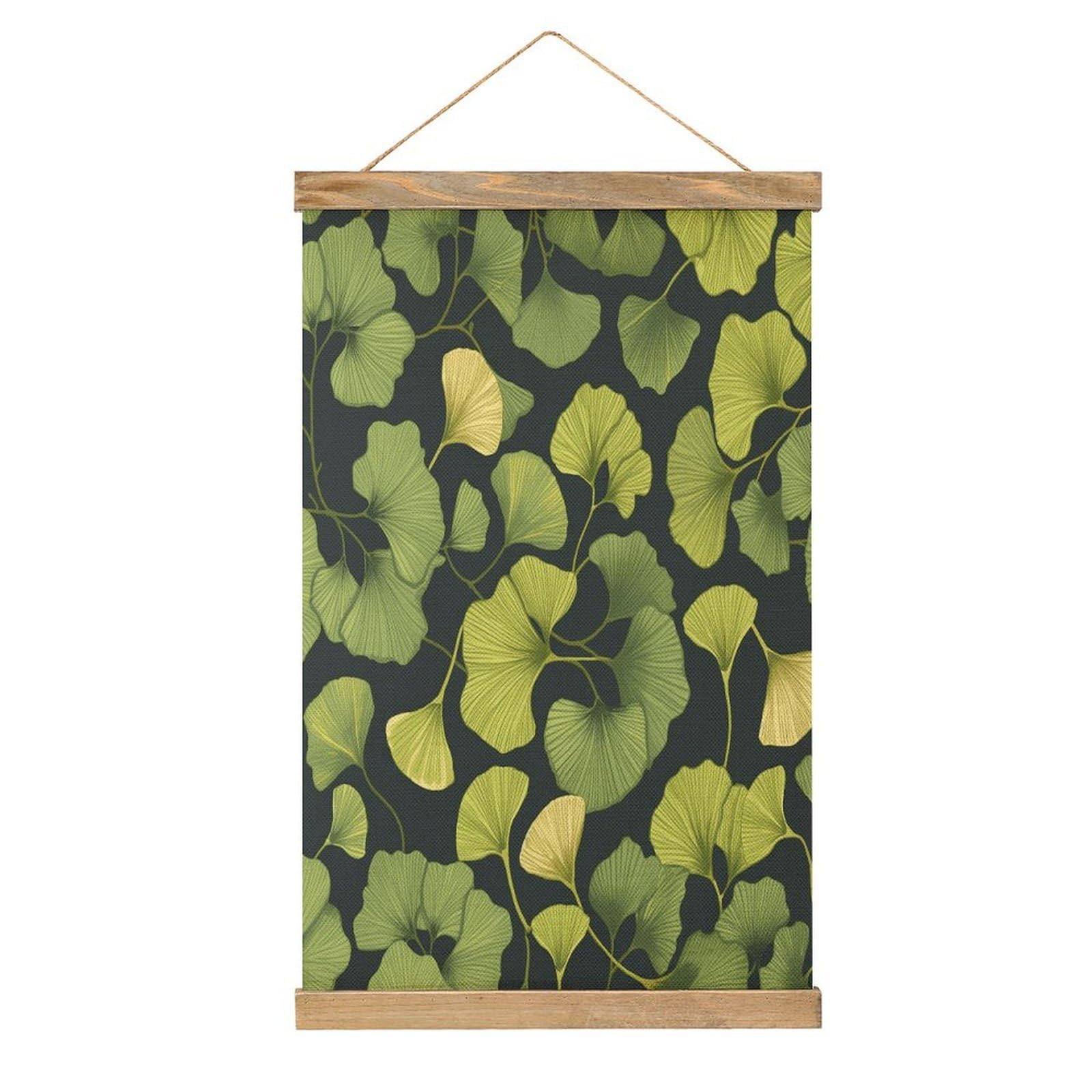 VstaDank Ginkgo Biloba Hanging Poster with Wooden Frame Modern Linen Hanging Painting Retro Style Wall Decor Art Painting for Living Room,Bedroom Decor Poster Frame 20.4x13.1inch