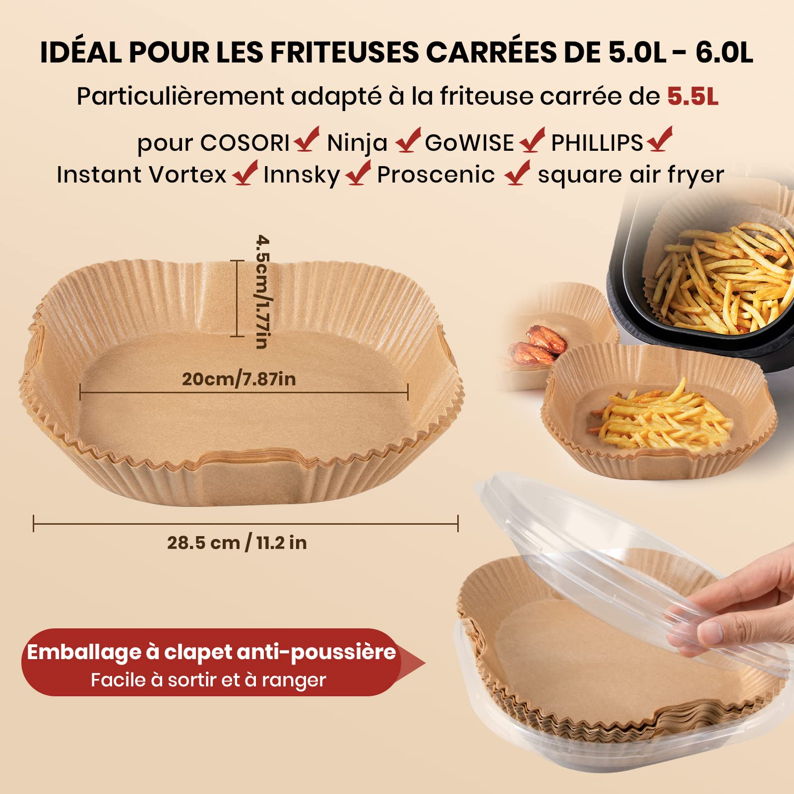 Koncuo 200 pièces Papier Cuisson pour Air Fryer,22x14 cm,Papier Air Fryer Rectangle Antiadhésif,Rectangulair Paper Liner Friteuse pour Ninja AF300EU, AF400EU et accessoires de friteuse à air Dual Zone