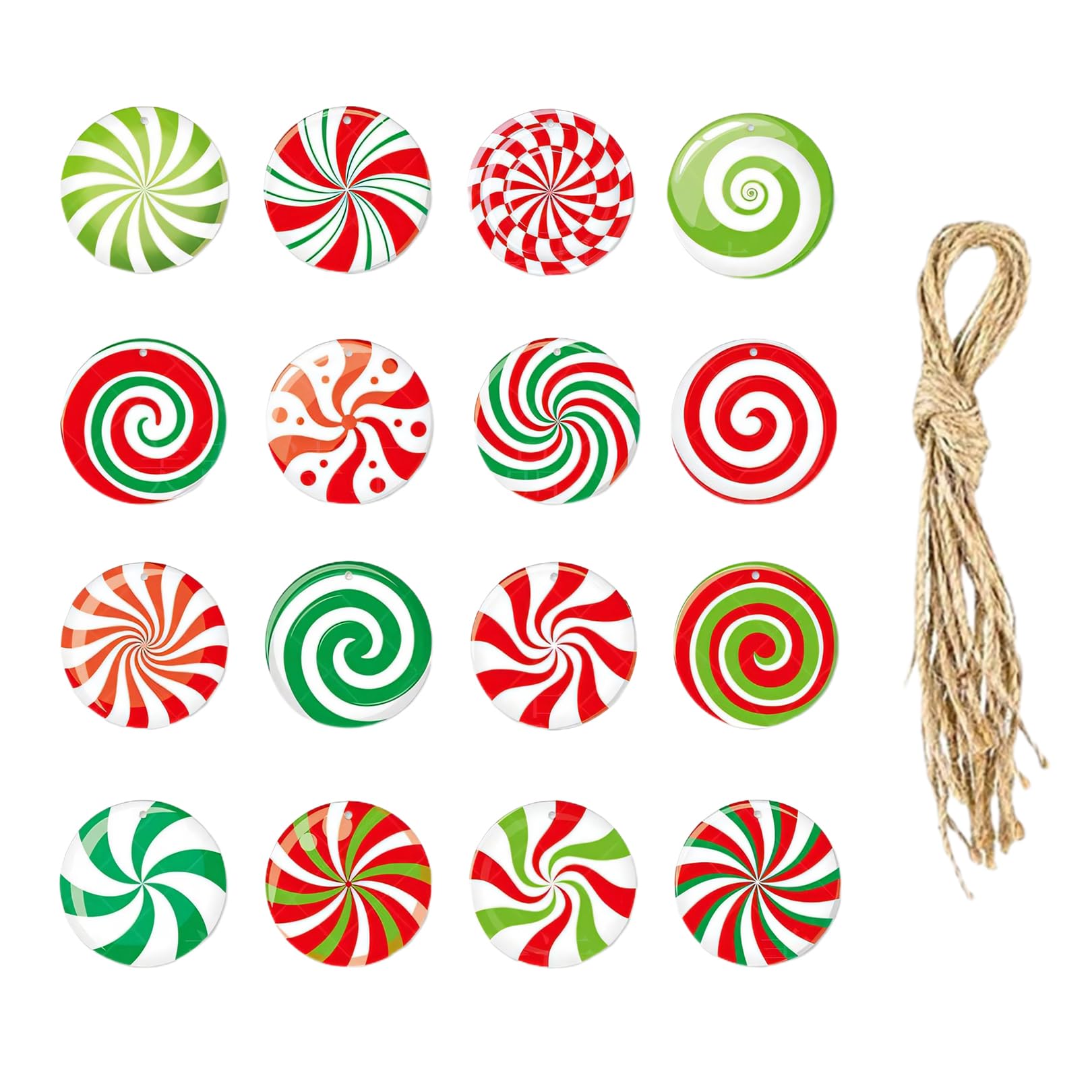 16 PCS Candy Cane Christmas Decorations - Hanging Candy Cane Ornaments with String - Grinch Sweets Xmas Tree Hanging Pendants for Xmas Party & Wreath Window Decorations