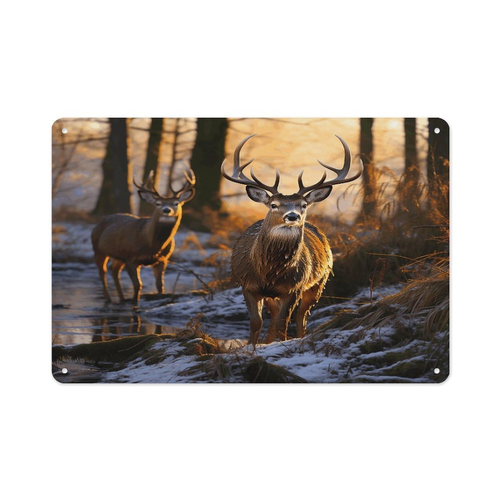 VstaDank Metal Aluminum Deers Picture Sign Wall Decor Vintage Metal Sign Plaque Boho Wall Hanging Decor Sublimation Picture Panel Personalized Plaque Poster 8x12in
