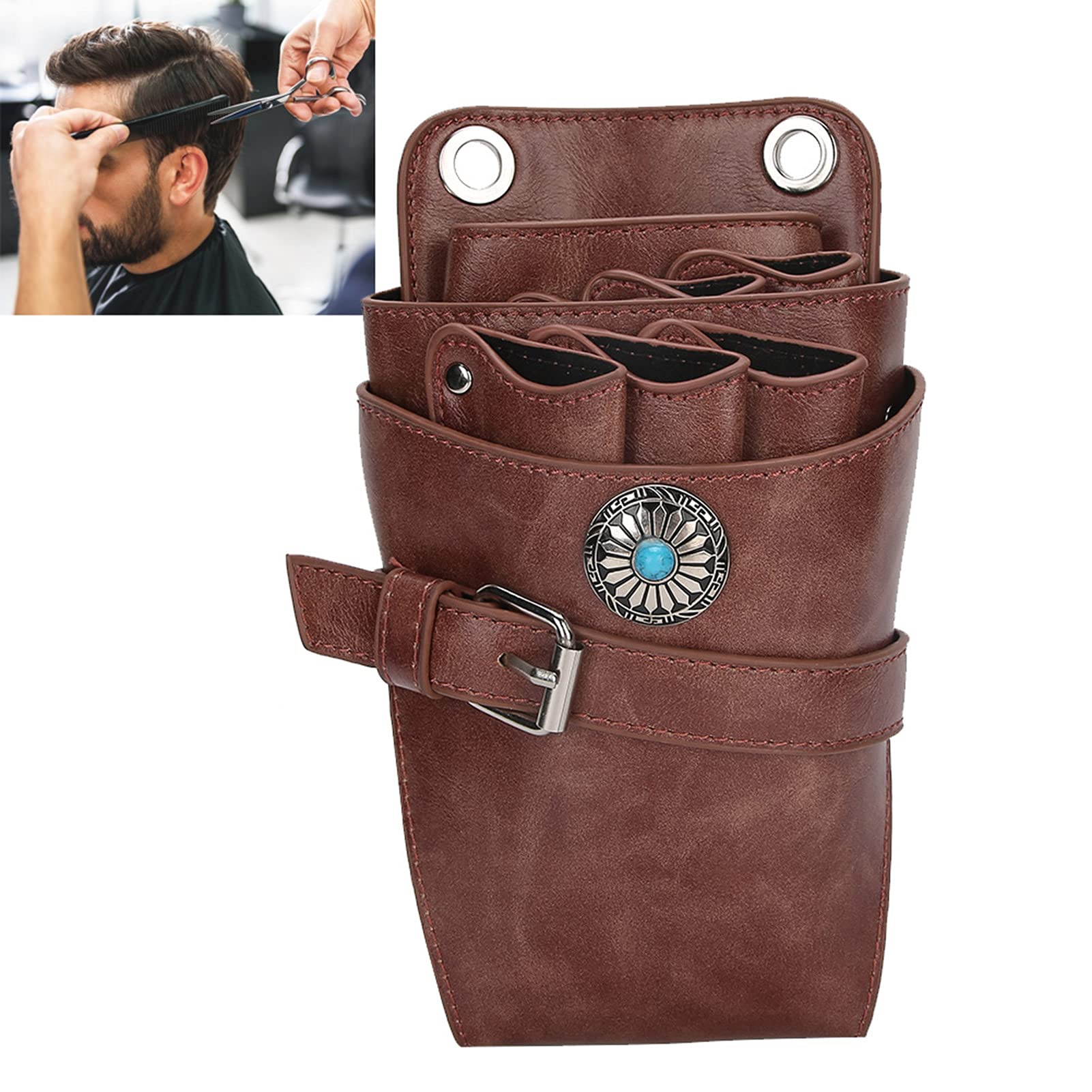 Scherenbeutel Holster, Retro-Leder-Friseurbeutel-Beutelhalter, Scherenkamm-Hüfttasche mit abnehmbarem Gürtel/Clip, für Scheren-Clipper-Rollenkamm-Clip/Barbershop-Friseursalon