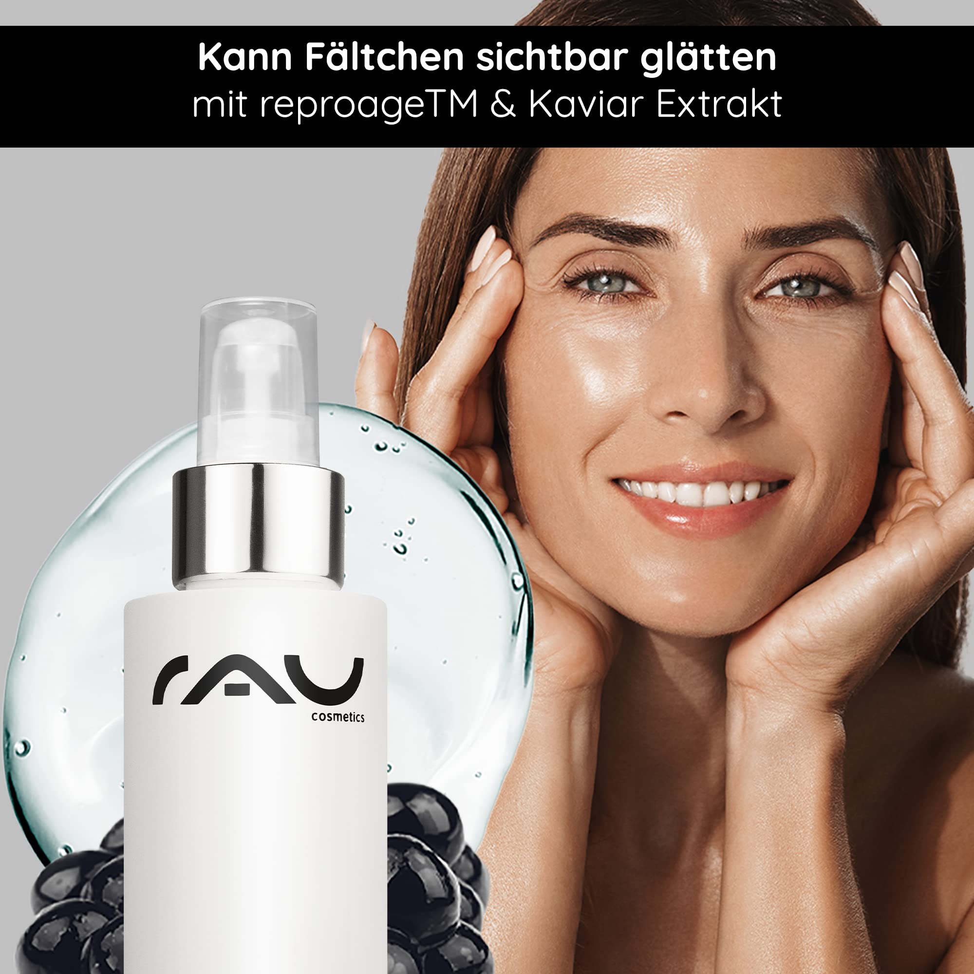 RAU Cosmetics Caviar Lifting Serum 100ml - Anti-Aging Gesichtsserum mit Argireline & Kaviarextrakt - Straffendes Peptid-Serum für Reife Haut - Feuchtigkeitsspendend mit Panthenol - Made in Germany