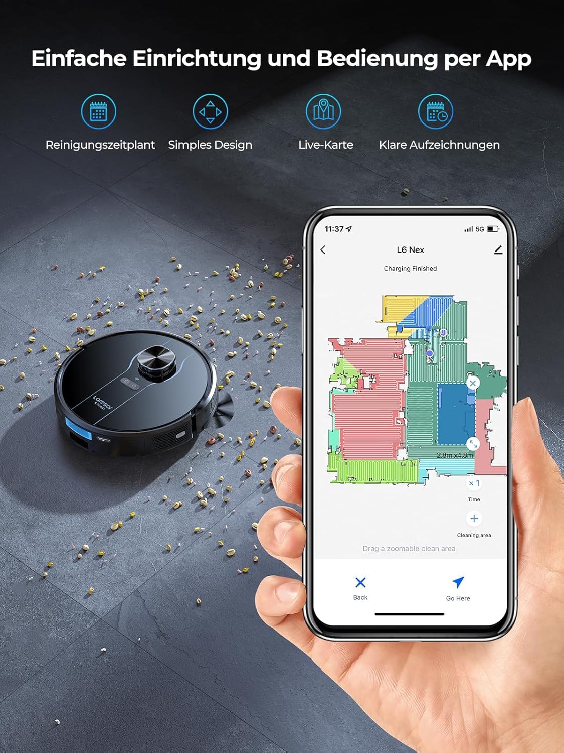 Laresar Clean Saugroboter mit Wischfunktion, 10000Pa Saugroboter mit Absaugstation L6 Nex, LiDAR Navigation, 3L Staubsauger bis zu 180Min, 3-in-1 Kehren, Wischen und Staubsaugen, Ideal für Tierhaare