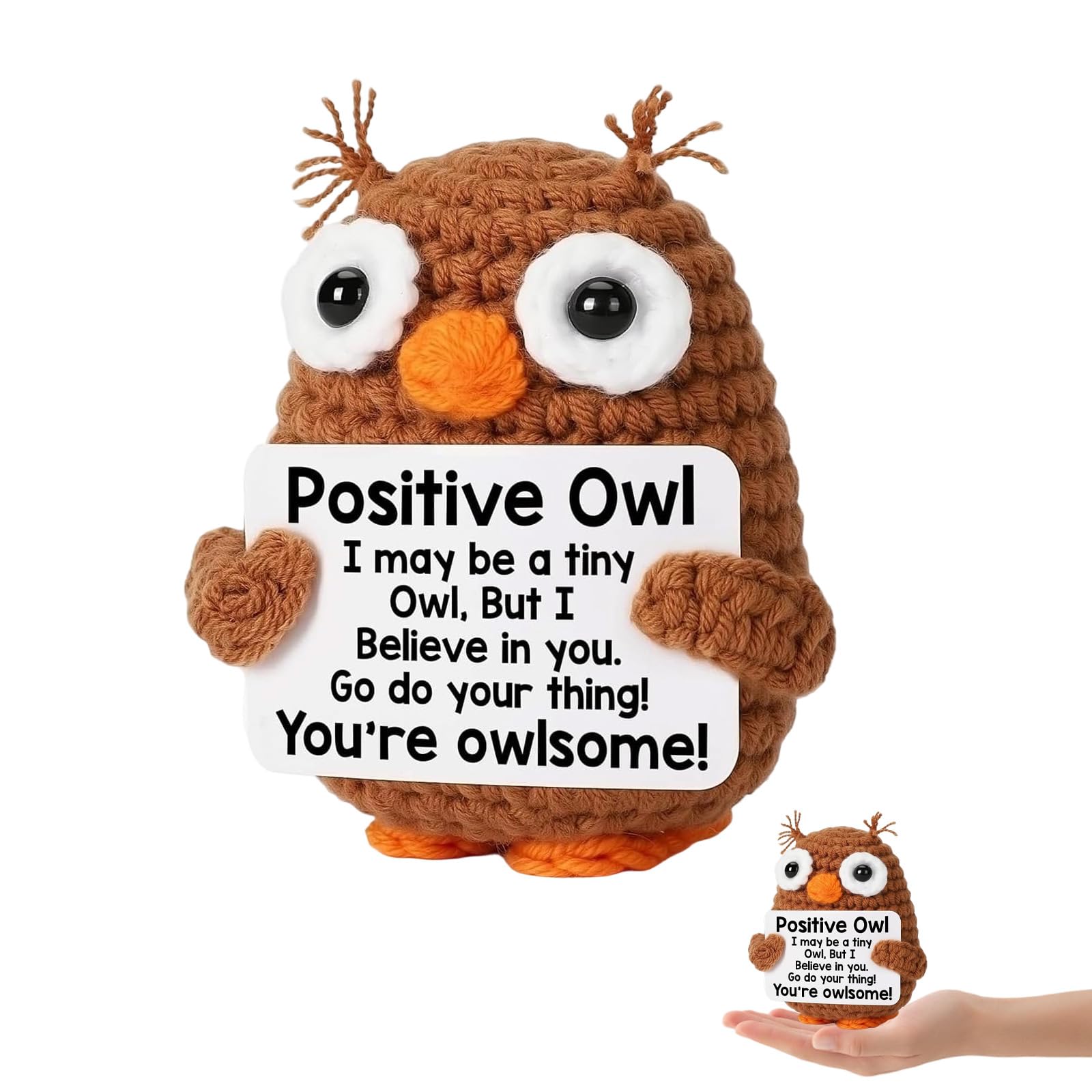 Wnzdp Owl Gifts for Women Positive Knitted Owl Decor, Emotional Support Gift for Office Desk or Home Motivational Handmade Decor