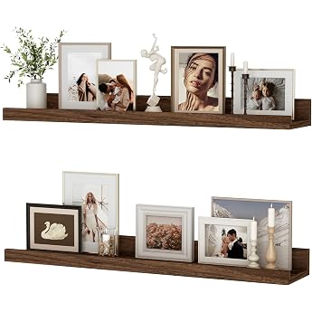 Feihorrm Wall Shelves Set of 2 60 cm Floating Shelf Made of MDF Wood Wall Shelf for Picture Frames and Decorations Industrial Design Suitable for Study Bedroom and Kitchen Vintage Brown 60 cm