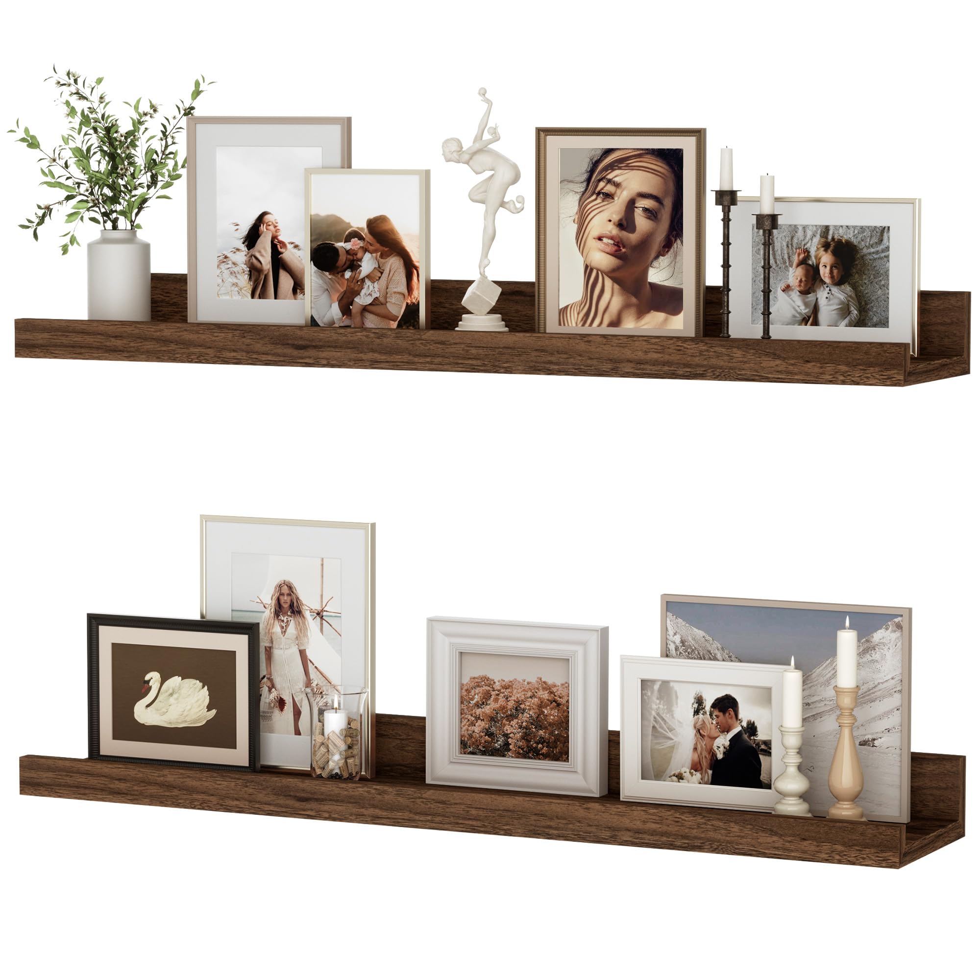 Feihorrm Wandregal, 2er Set, 60cm Schweberegal aus MDF Holz, Wandboard für Bilderrahmen und Dekorationen, Industriedesign, Geeignet für Arbeitszimmer, Schlafzimmer und Küche (Vintage Braun, 60 cm)