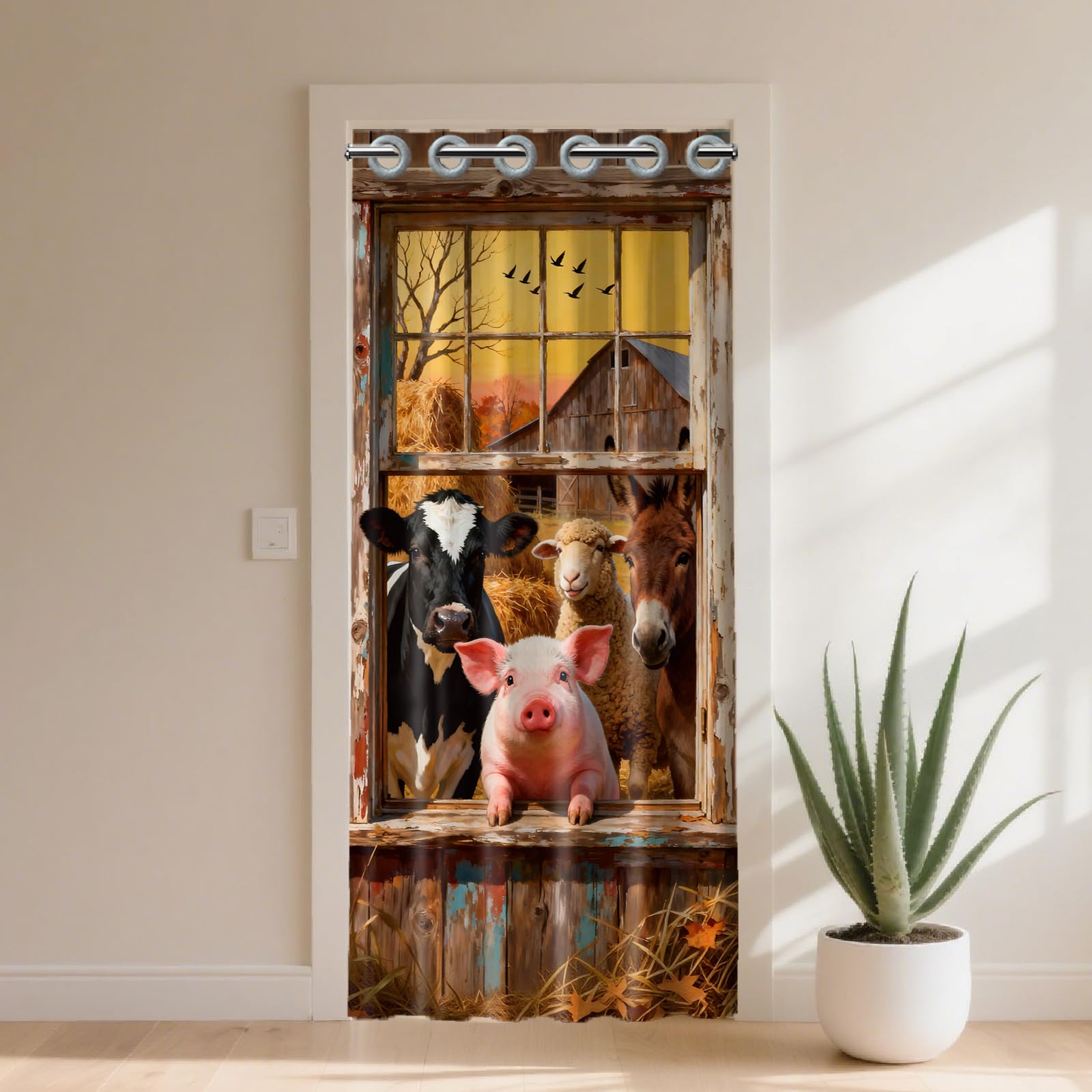 CONCHLERY Probe Rural Animals Pattern Door Curtain Doorway Curtain Folding Room Divider Curtains for Home Restaurant Door Decor, 78x39 Inch