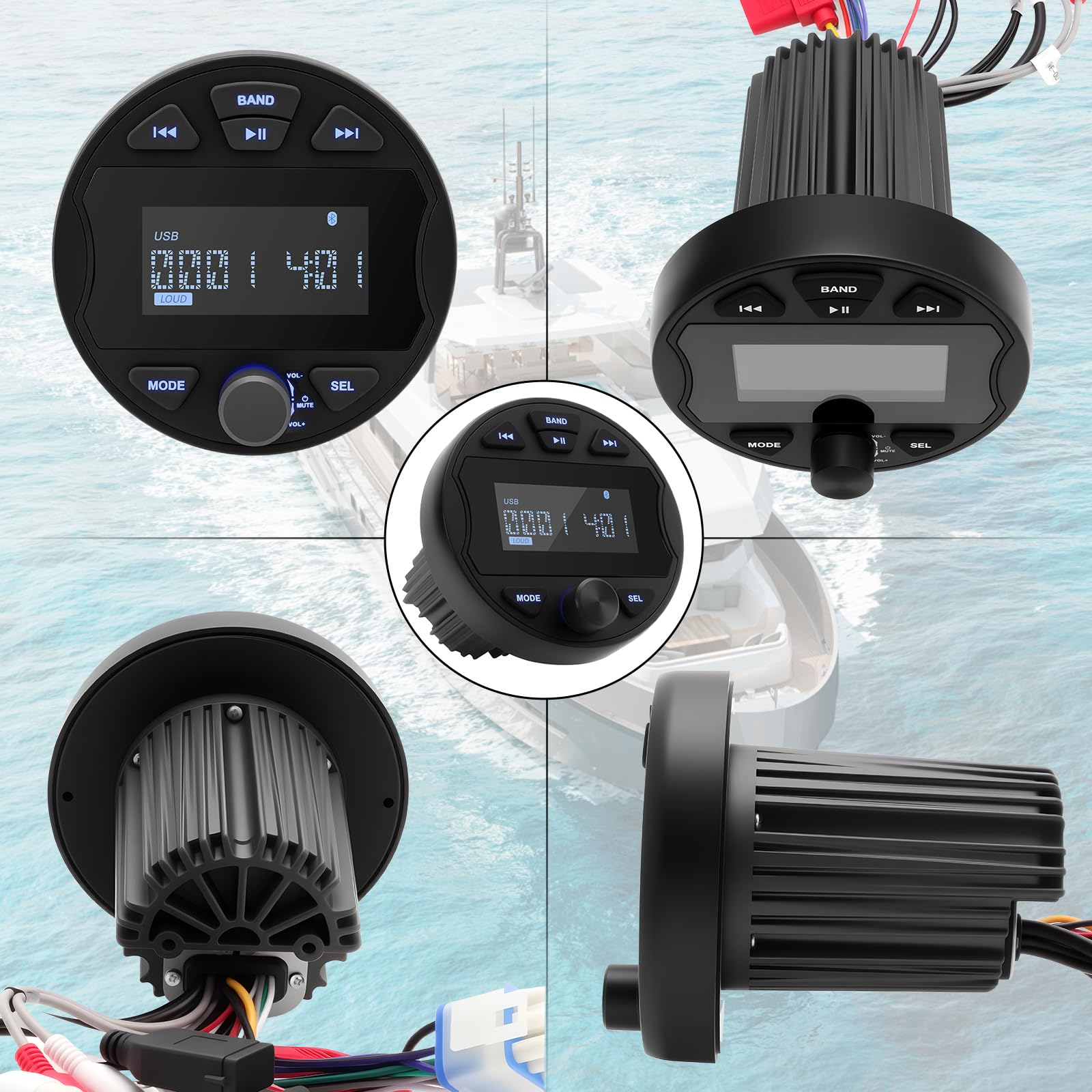 Récepteur Stéréo Marin MP3 Equipement Bateau étanche avec 2 Haut Parleurs