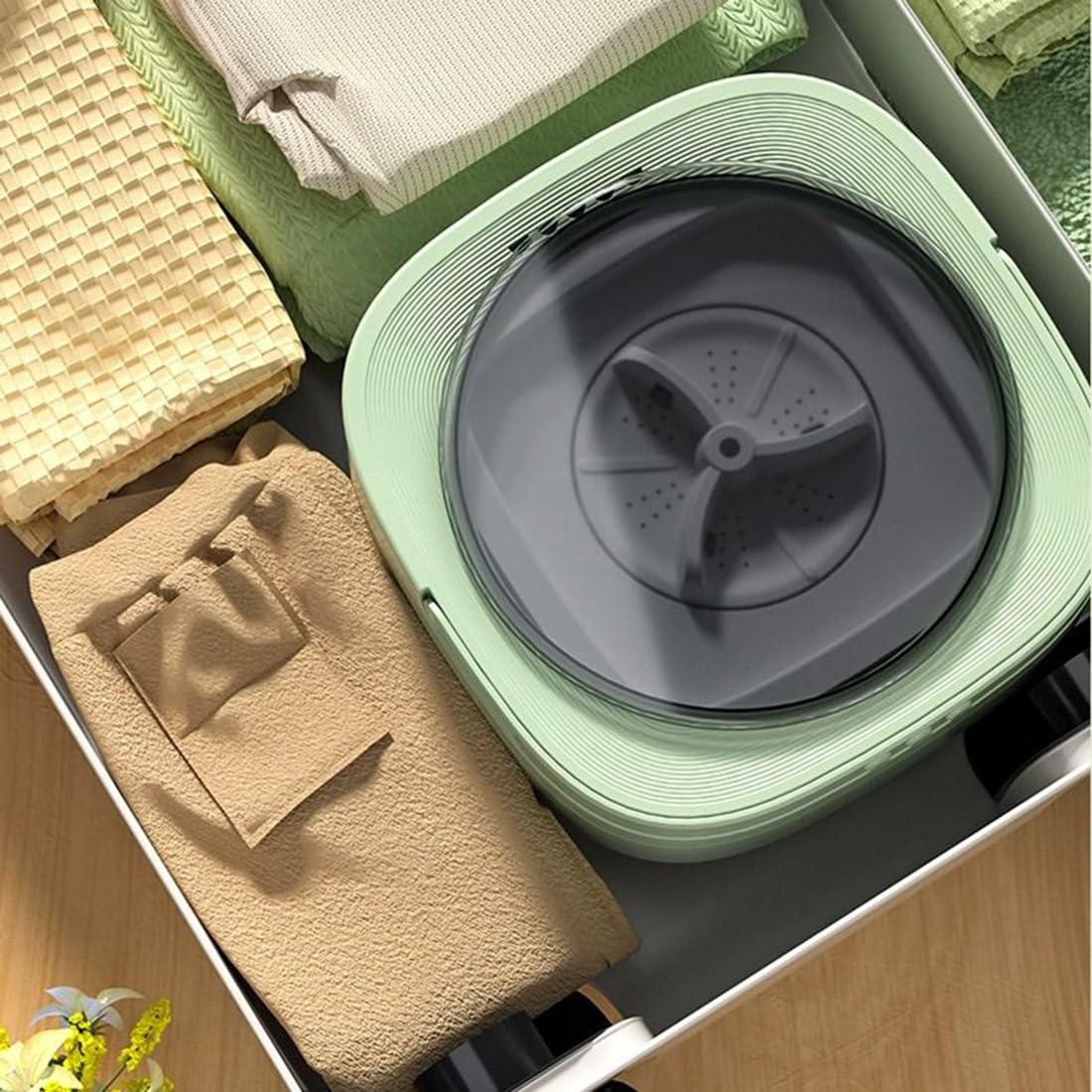 Mini lavadora portátil, capacidad de 15 litros, lavadora de viaje compacta de 3.96 galones, diseño plegable con ciclo de lavado y drenaje, ideal para lavar fácilmente sobre la marcha.