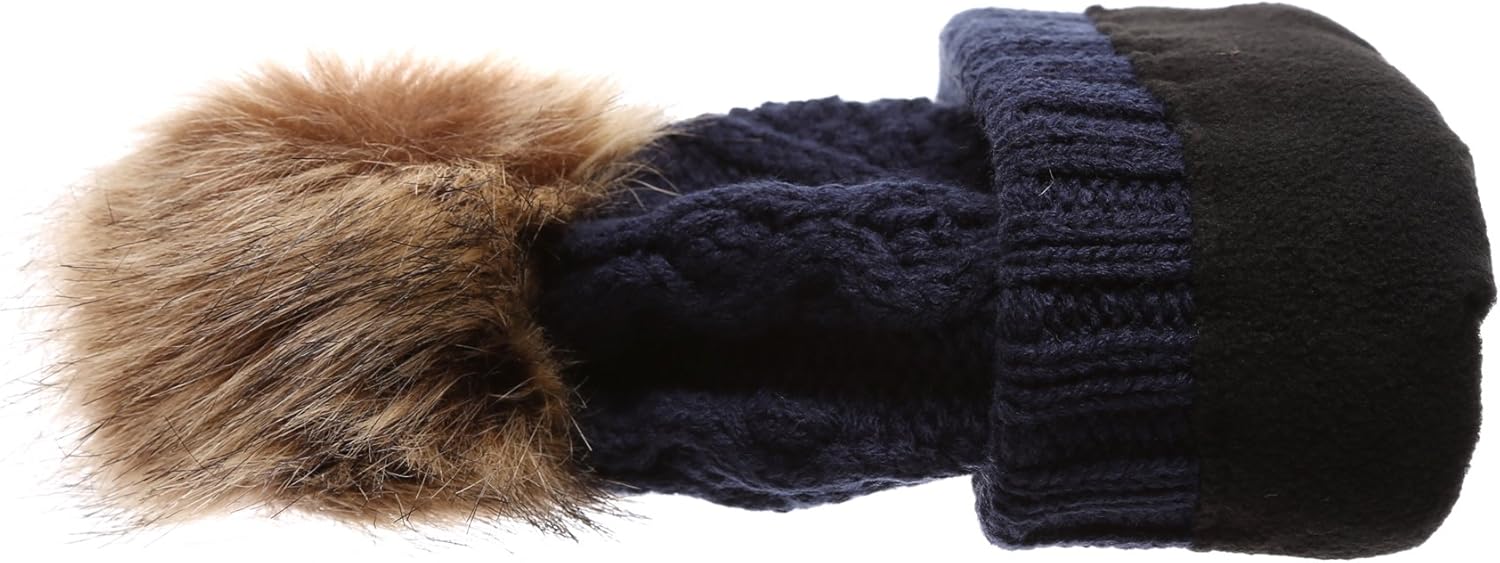 ANGELA & WILLIAM Women's Winter Fleece Lined Cable Knitted Pom Pom Beanie Hat with Hair Tie.