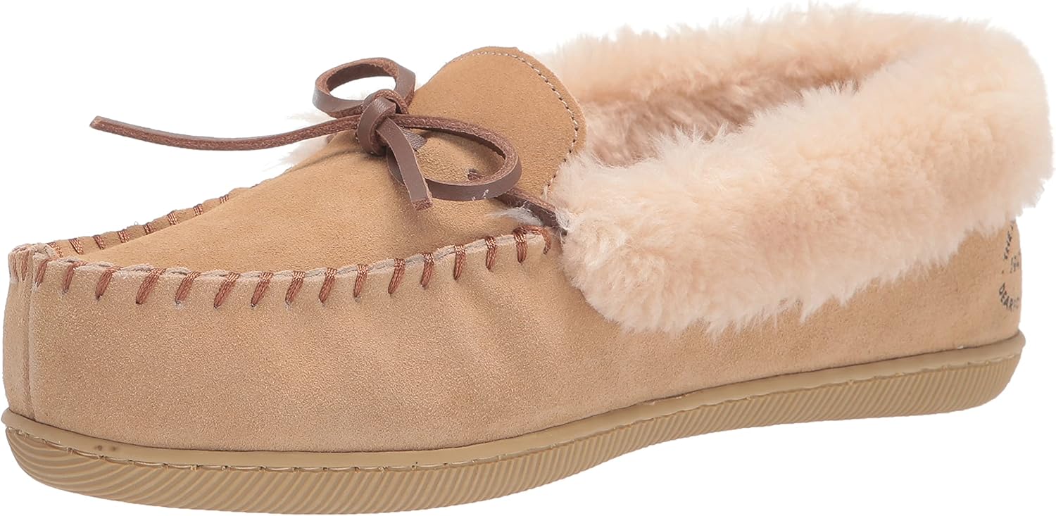 Dearfoams Women's Bethany Suede Moccasin Slipper, Desert, 7