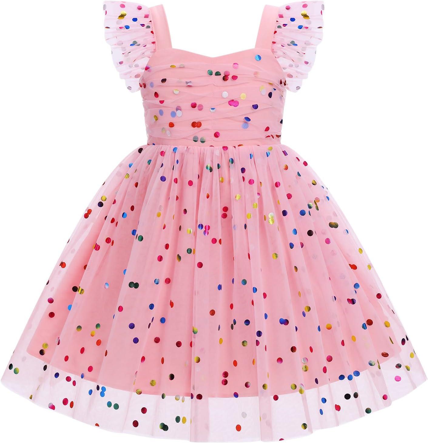 IMEKIS Toddler Girls Birthday Tulle Dress Floral Embroidery Rainbow Formal Wedding Party Tutu Dresses Photo Shoot 1-6T